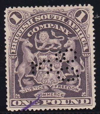 BSAC RHODESIA - 1898-1908 ARMS, ONE POUND SINGLE - FINE FISCALLY USED!!!!!