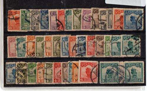 CHINALARGE ASSORTMENT DHOWS ON CARD-INCLUDES 3C GUTTER PAIR,MOSTLY FINE USED-ODD FAULT