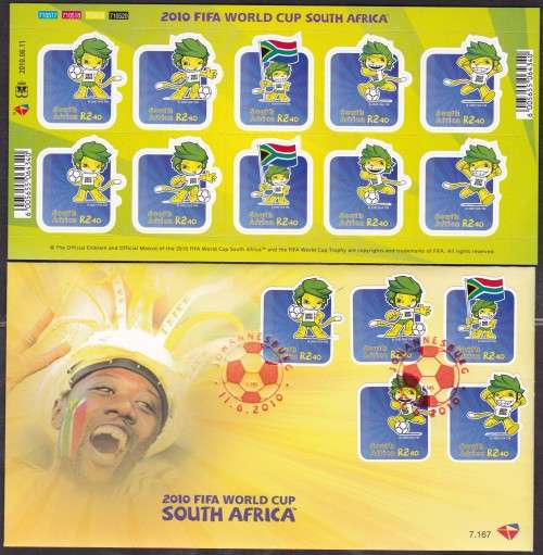 RSA - 2010 FIFA WORLD CUP SOUTH AFRICA, FDC 7.167 WITH U/M FULL SHEET - ALL FINE!!!!!