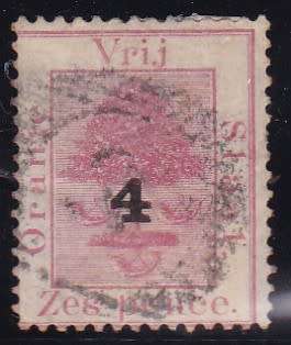OFS - 1877 6D SURCHARGED 4D IN BLACK, TYPE D, FINE USED SINGLE - CV:R600!!!!!