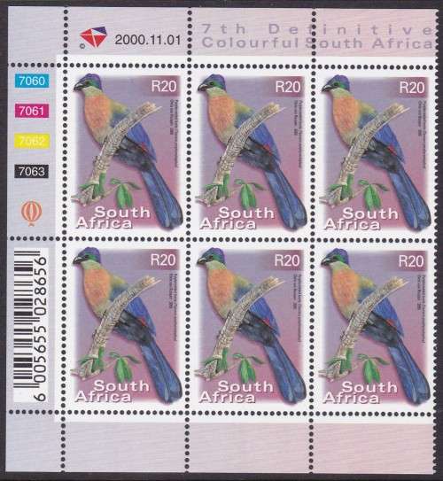 RSA - 7TH DEF ISSUE: BIRDS, R20 CONTROL BLOCK OF 6, DATED: 2000/11/01 - FINE U/M!!!!!