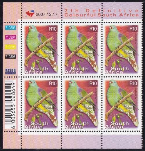 RSA - 7TH DEF ISSUE: BIRDS, R10 CONTROL BLOCK OF 6, DATED: 2007/12/17 - FINE U/M!!!!!