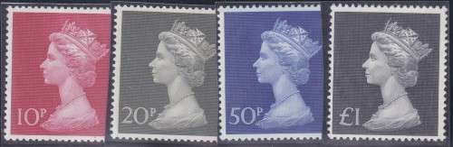 GB - 1970 QE2 DECIMAL CURRENCY, SET OF 4 SINGLES TO 1 POUND - FINE U/M!!!!!