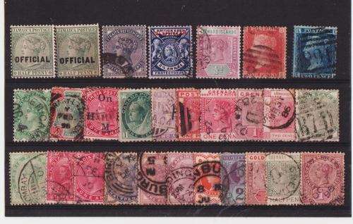 BRITISH COMMONWEALTH-ASSORTED Q VIC,MINT & USED ON CARD,INCL.PENNY RED & BLUE-ODD FAULT