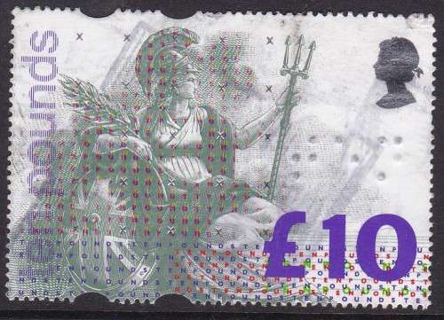 GB - BRITANNIA, 10 POUND SINGLE STAMP - FINE USED!!!!!
