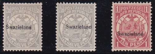 SWAZILAND - 3 X SINGLES, OVERPRINT ON TRANSVAAL - FINE MINT!!!!!