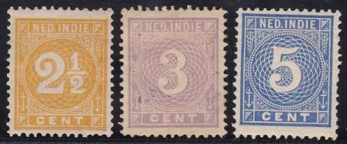 NETHERLANDS INDIES - 1883 NUMERALS, 2&1/2c + 3c + 5c, ALL FINE MINT - CV:R650!!!!!