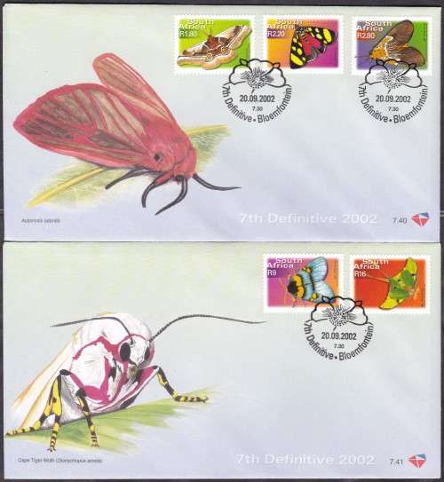 RSA - 2 X 7TH DEF ISSUE: BUTTERFLIES FDC`S, FDC 7.40 + 7.41 - ALL FINE AS NEW!!!!!