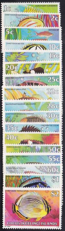 COCOS (KEELING) ISLANDS - MARINE FISH, SET OF SINGLES TO 2 DOLLARS - FINE U/M!!!!!