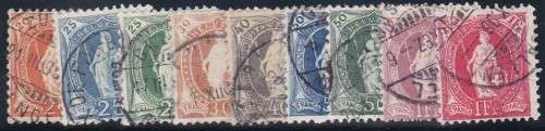 SWITZERLAND - 1882 SHORT SET OF SINGLES TO 1 FRANC, ALL FINE USED - CV:R1980!!!!!