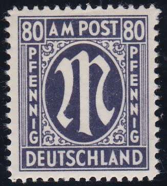 GERMANY - 1945-1946 AM+ENG ZONE, 80PF BLUE SINGLE, FINE MINT - CV:R960!!!!!