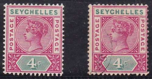 SEYCHELLES - 1890 QUEEN VIC, DIE 2 4c FINE MINT + FINE USED SINGLES - CV:R610!!!!!