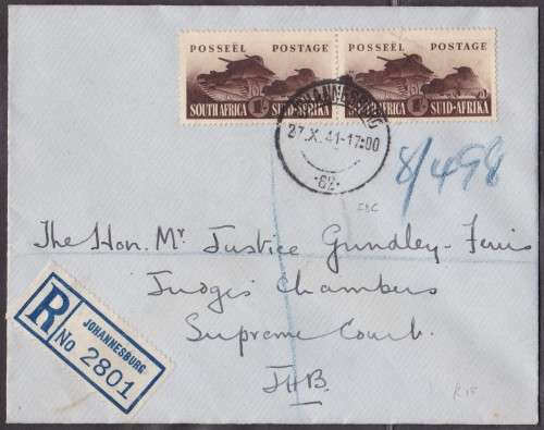 UNION SA - LARGE WAR, 1/ TANK PAIR ON FDC (27/10/1941) - SCARCE!!!!!