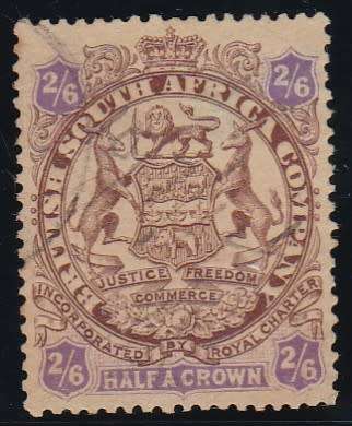 BSAC RHODESIA - 1896-1897 STAMP, 2/6 FINE USED SINGLE - CV:R850!!!!!