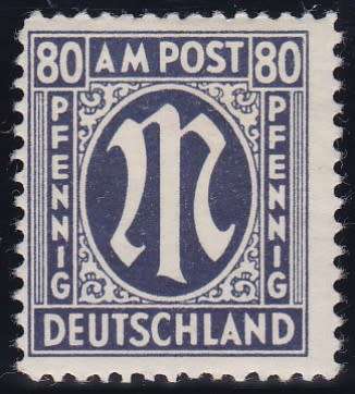GERMANY - 1945 ALLIED OCCUPATIOM, 80PF AM POST, FINE M/M SINGLE - CV:R960!!!!!