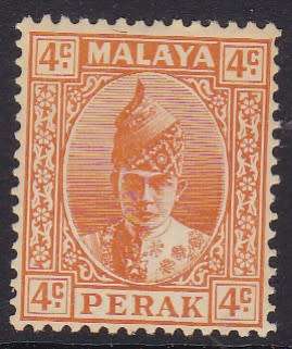 MALAYA PERAK - 1938 SULTAN ISKANDAR, 4c FINE LIGHTLY M/M SINGLE - CV: R970!!!!!