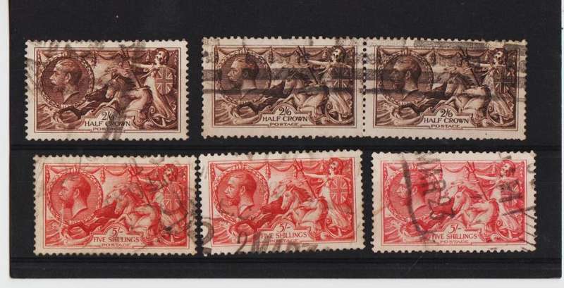 GREAT BRITAIN-KGV SEA HORSES-ASSORTED 2/6 AND 5/-GOOD USED-HIGH CV LOT