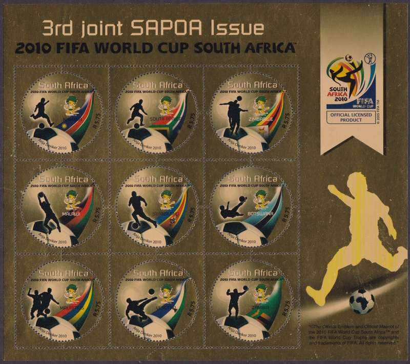 RSA - 2010 FIFA WORLD CUP SOUTH AFRICA: 3RD JOINT SAPOA ISSUE, FULL SHEET - FINE U/M!!!!!