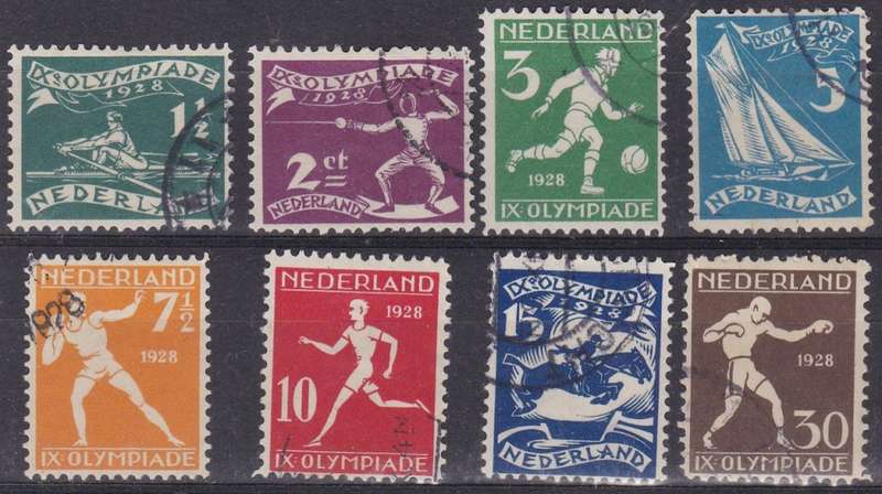 NETHERLANDS - 1928 OLYMPICS, FINE USED SET OF 8 SINGLES - CV:R1650!!!!!
