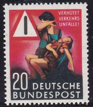 GERMANY WEST - 1953 ROAD SAFETY, 20PF FINE U/M SINGLE - CV:R530!!!!!