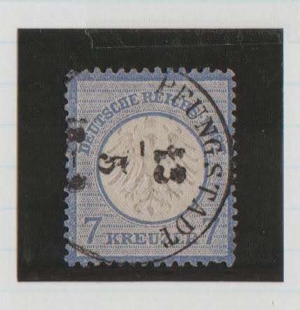 GERMAN EMPIRE-1872 ARMS EMBOSSED-7 KREUZER BLUE-FINE USED-TYPE A-CV R2990-SG 12