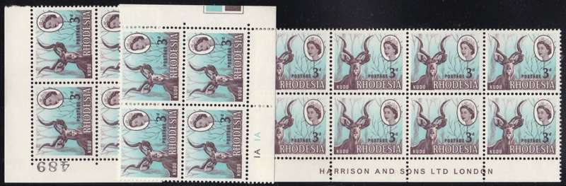 RHODESIA - QE2, 3D CONTROL + IMPRINT + SHEET NUMBER BLOCKS - ALL U/M!!!!!