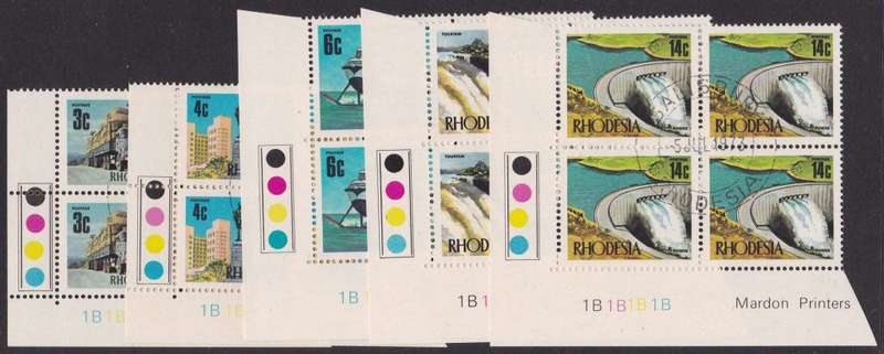 RHODESIA - 1970 DEF ISSUE, SET OF 5 ADD VALUE CONTROLS 1B, FINE USED/CTO - SCARCE SET
