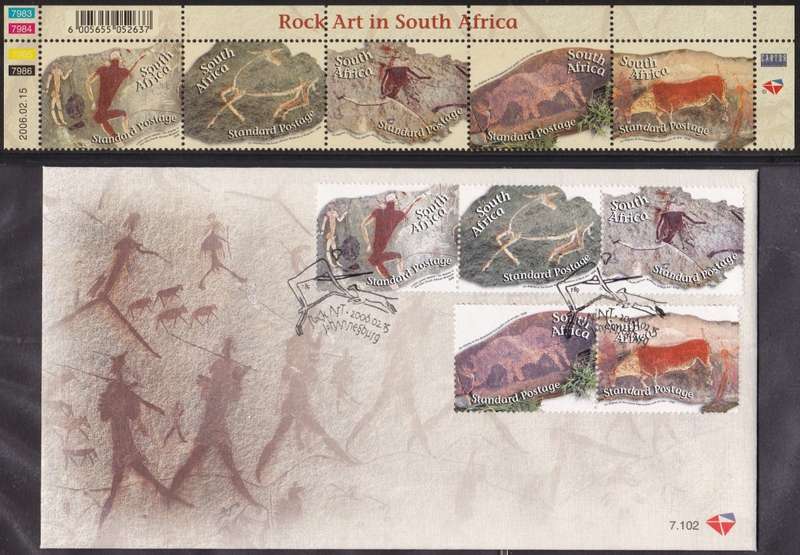 RSA - ROCK ART IN SOUTH AFRICA, FDC 7.102 WITH U/M CONTROL STRIP OF 5 - ALL FINE