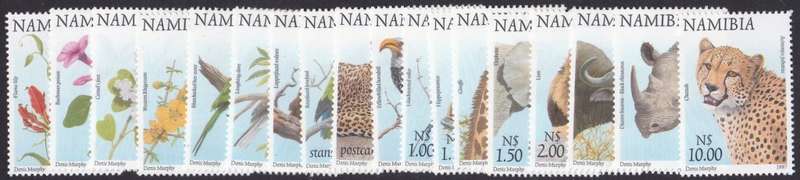 NAMIBIA - 1997 DEF ISSUE, SET OF SINGLES TO 10 DOLLAR CHEETAH - FINE U/M