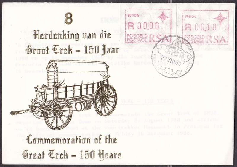 RSA - COMMEMORATION OF THE GREAT TREK:150 YEARS, OXWAGON TRANSPORTED COVER - FINE