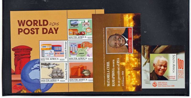 RSA WORLD POST DAY,FULL SHEET PLUS RAMAPHOSA & MANDELA RECENT MINISHEETS-ALL FINE UM