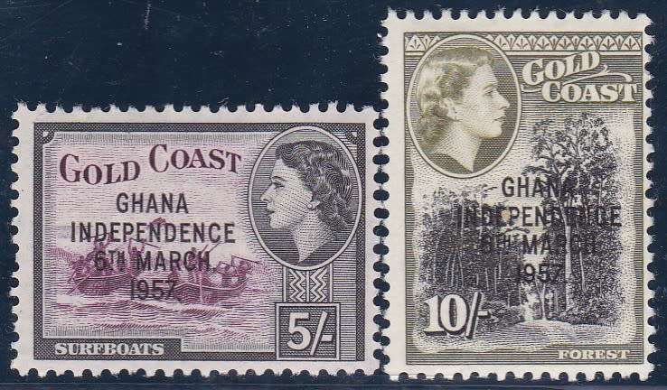 GOLD COAST - QE2 INDEPENDENCE, 5/ + 10/ SINGLES - BOTH FINE LIGHTLY M/M