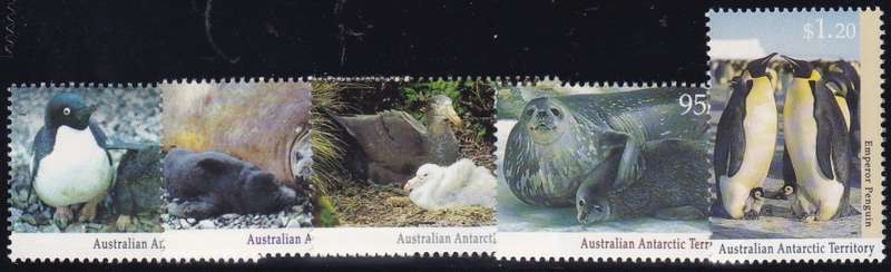 AUSTRALIAN ANTARCTIC TERRITORY - 1992 MARINE LIFE, SET OF 5 SINGLES - FINE U/M