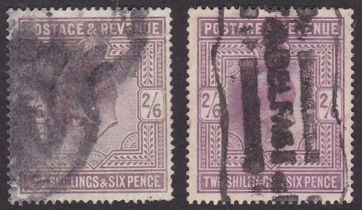 GB - KING EDWARD THE 7TH, 2 X 2/6 LILAC SINGLES: DIFF SHADES - FAIR USED: HEAVY CANCELS
