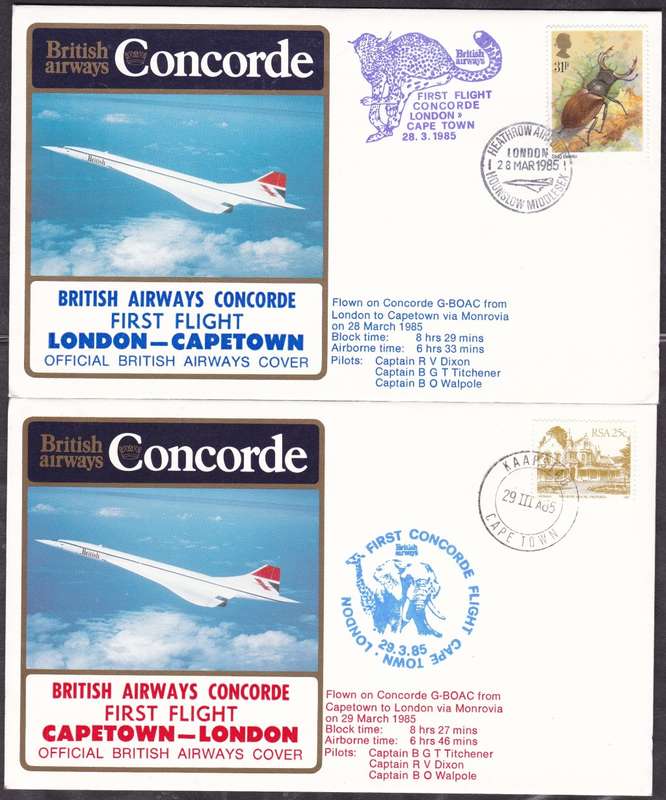GB - BRITISH AIRWAYS, 2 X CONCORDE 1ST FLIGHT COVERS: LONDON TO CT + CT TO LONDON - BOTH FINE
