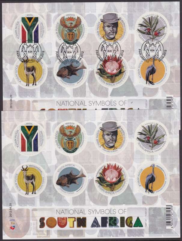 RSA - NATIONAL SYMBOLS, 2 X SELF-ADHESIVE FULL SHEETS - CTO + U/M