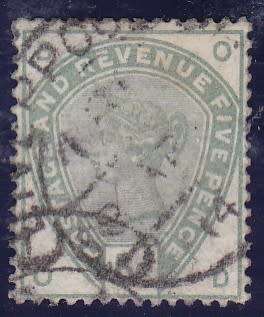 GB - 1883-1884 QUEEN VIC, 5 PENCE DULL GREEN SINGLE, GOOD USED - CV:R4830