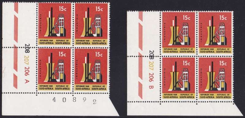 RSA - 1ST DEF ISSUE, 15c INDUSTRY, SET OF 2 CONTROLS 208-207-206 A+B - FINE U/M