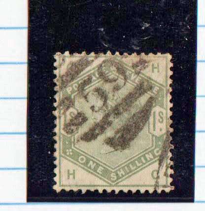GREAT BRITAIN QUEEN VIC-1883-84-ONE SHILLING DULL GREEN-FINE USED-CV R7375.00-SG 196