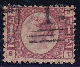GB - 1870 STAMP, 1/2D FINE USED SINGLE (PLATE 8) - CV:R2700