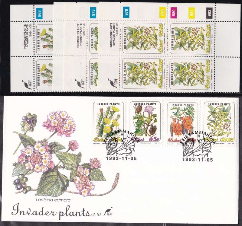CISKEI - INVADER PLANTS, FDC 2.10 WITH SET OF 4 U/M CONTROL BLOCKS - ALL FINE
