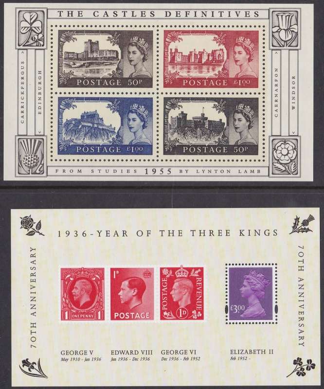 GB - CASTLE DEFINITIVES + YEAR OF 3 KINGS, 2 X MINISHEETS - BOTH FINE U/M