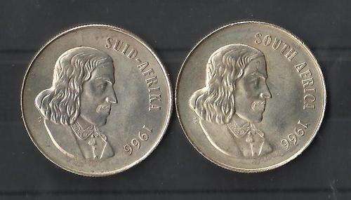 RSA 1966 SILVER R1 COINS-BOTH ENGLISH & AFRIKAANS-GOOD LUSTRE-HARDLY CIRCULATED!!