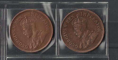 UNION SA KG V -1/2 PENNIES-1934 & 1935-LOOK AT THE DETAIL-AT LEAST EF-NICE!!1