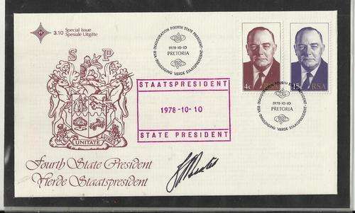 RSA=SPECIAL ISSUE FDC 3.10 SIGNED BY PRIME MINISTER BJ VORSTER-DEPT DATE STAMP ALSO