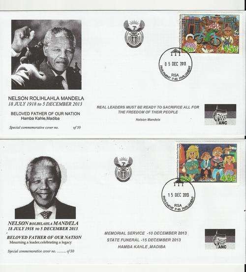 MANDELA-TWO COMMEMORATIVE COVERS-PARLIAMENT CANCEL 5 DEC & 15 DEC-PLUS BOOKLET