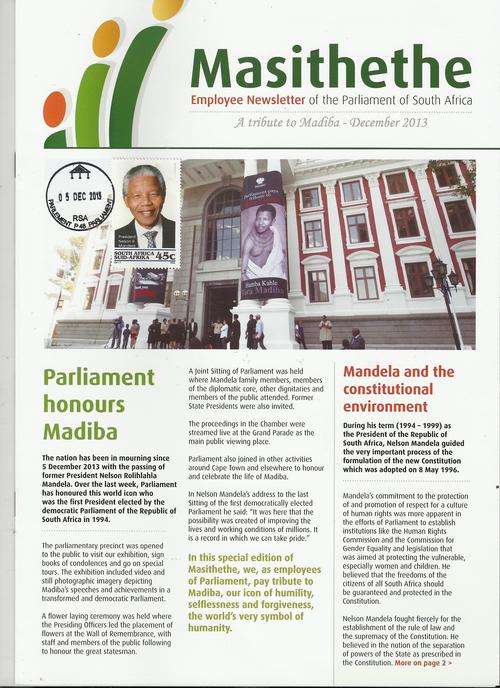 PARLIAMENTARY NEWSLETTER TRIBUTE TO MANDELA-STAMPS &HANDCANCELS-SEE BELOW