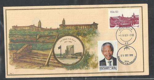 MANDELA STAMP TIED TO UNION BLDGS/POLICE COVER-PARLIAMENT HANDCANCEL 5 DEC 2013