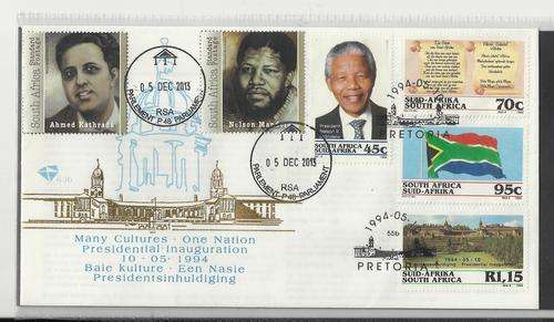 MANDELA INAUGURATION FDC 6.3B-EXTRA MANDELA RIVONIA STAMP,PARLIAMENT HANDCANCEL 5 DEC 2013