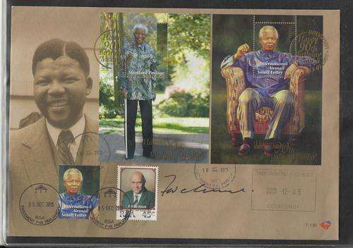 MANDELA FDC 7.130-EXTRA STAMPS,PARLIAMENT CANCELS 5 DEC 2013,SIGNED FW DE KLERK